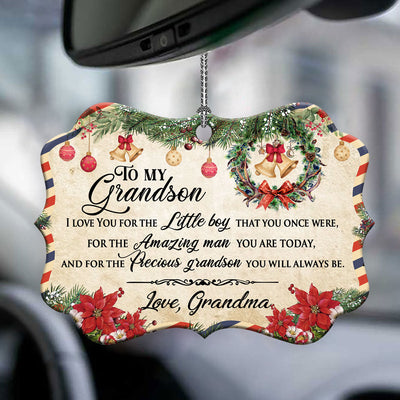 Family Christmas Letter Grandma To Grandson - Horizontal Ornament - Owls Matrix LTD