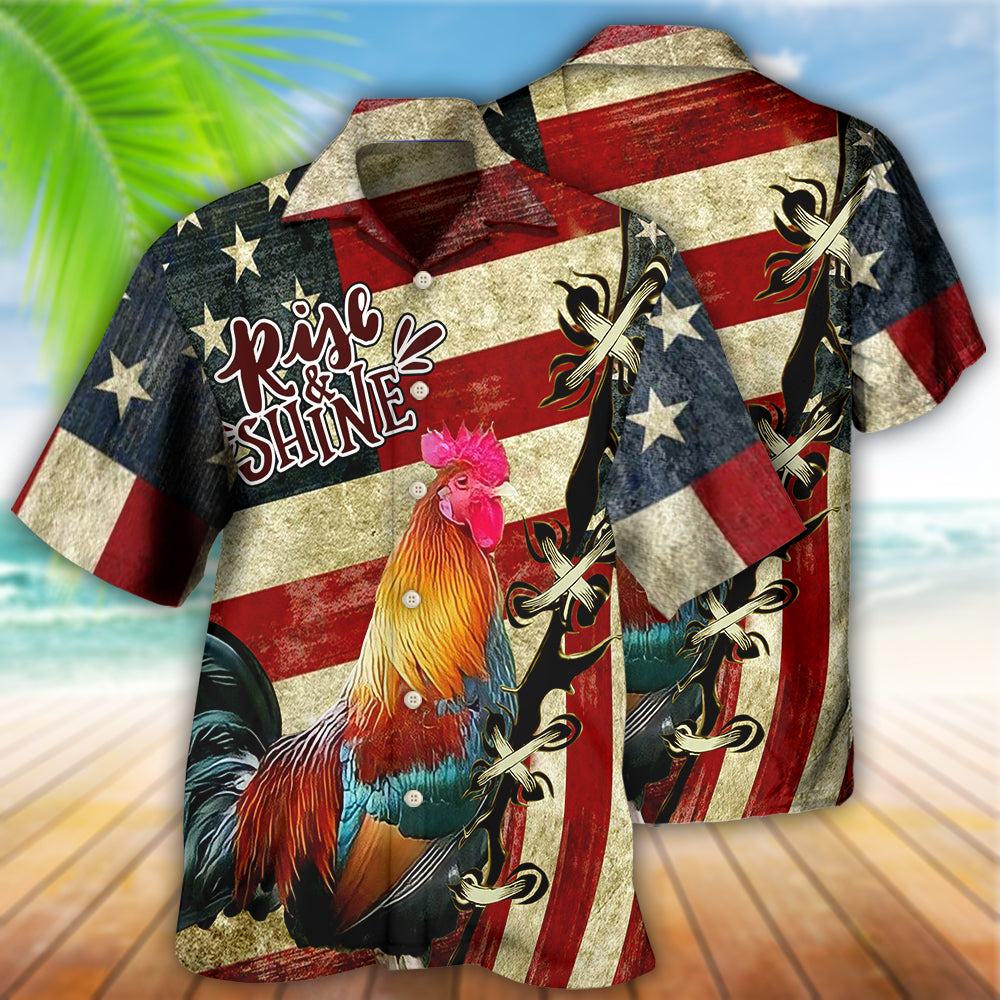 Farm America And Chicken Rise Shine - Hawaiian Shirt - Owls Matrix LTD