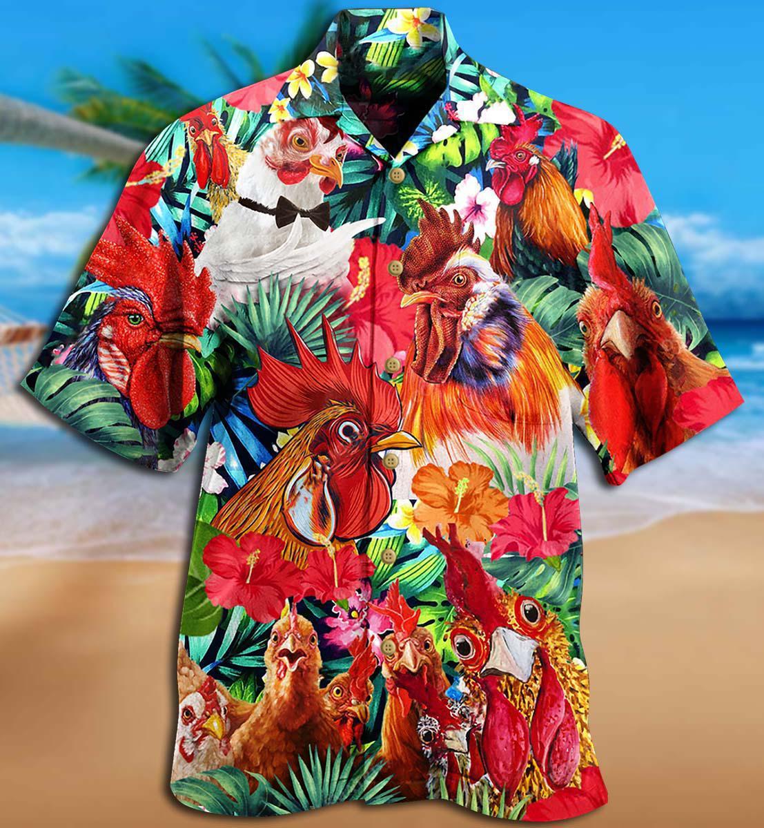 Chicken Loves Summer Tropical Style - Hawaiian Shirt - Owls Matrix LTD