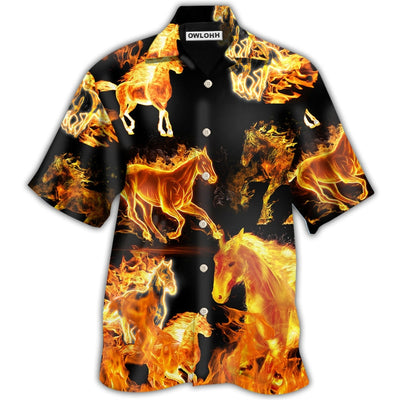 Hawaiian Shirt / Adults / S Horse Fire Forse Black Style - Hawaiian Shirt - Owls Matrix LTD