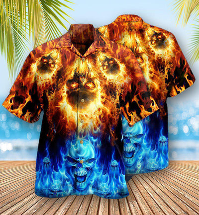 Skull Fire Burning Forever Fire And Water - Hawaiian Shirt - Owls Matrix LTD