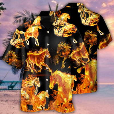 Horse Fire Forse Black Style - Hawaiian Shirt - Owls Matrix LTD