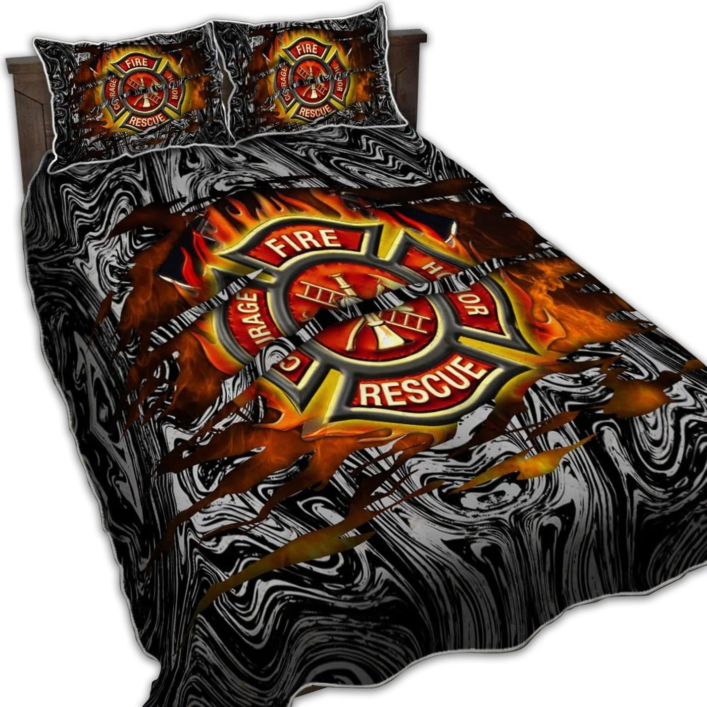 TWIN ( 50 x 60 INCH ) Firefighter Courage Fire Honor Rescue Cool - Quilt Set - Owls Matrix LTD