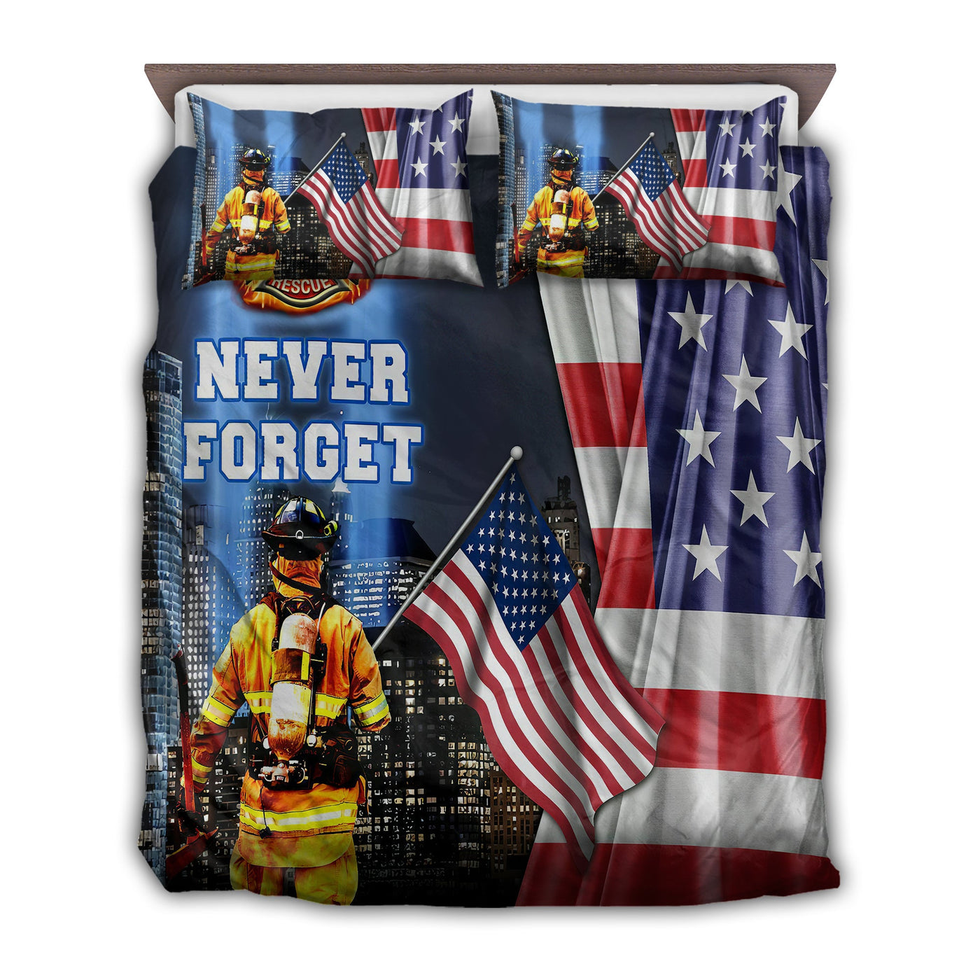 US / Twin (68" x 86") Firefighter Never Forget America - Bedding Cover - Owls Matrix LTD
