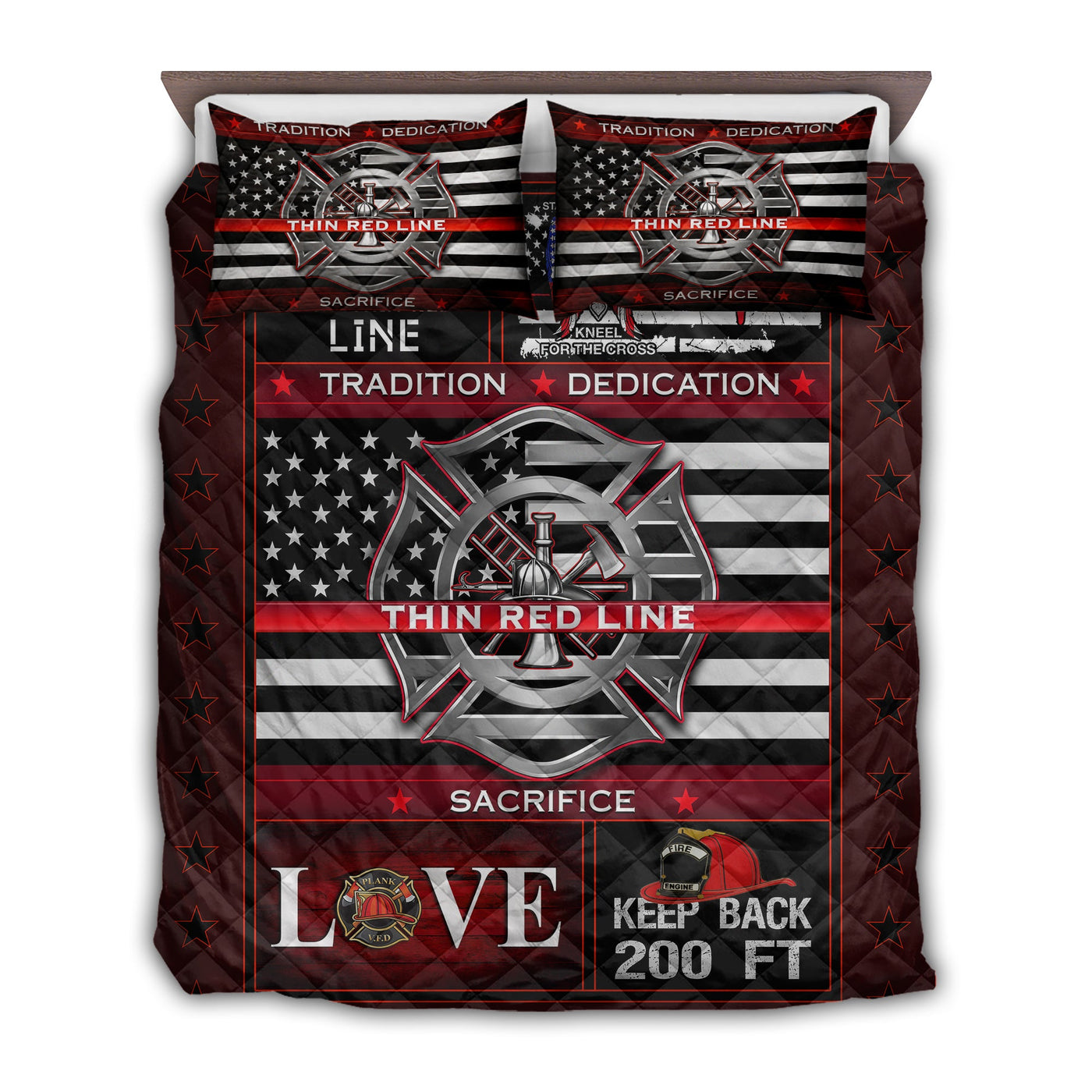 TWIN ( 50 x 60 INCH ) Firefighter Thin Red Line Love - Quilt Set - Owls Matrix LTD