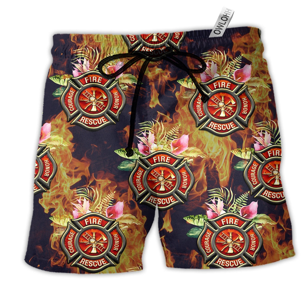 Beach Short / Adults / S Firefighter Tropical Floral Colorful - Beach Short - Owls Matrix LTD