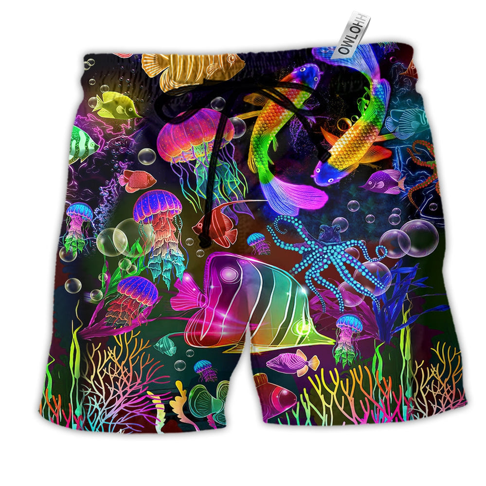Beach Short / Adults / S Fish Rainbow Lovely Neon Style - Beach Short - Owls Matrix LTD