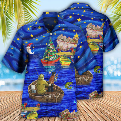Fishing Lover Beautiful Christmas Night - Hawaiian Shirt - Owls Matrix LTD