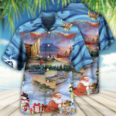 Fishing And Santa Claus Merry Christmas Happy - Hawaiian Shirt - Owls Matrix LTD