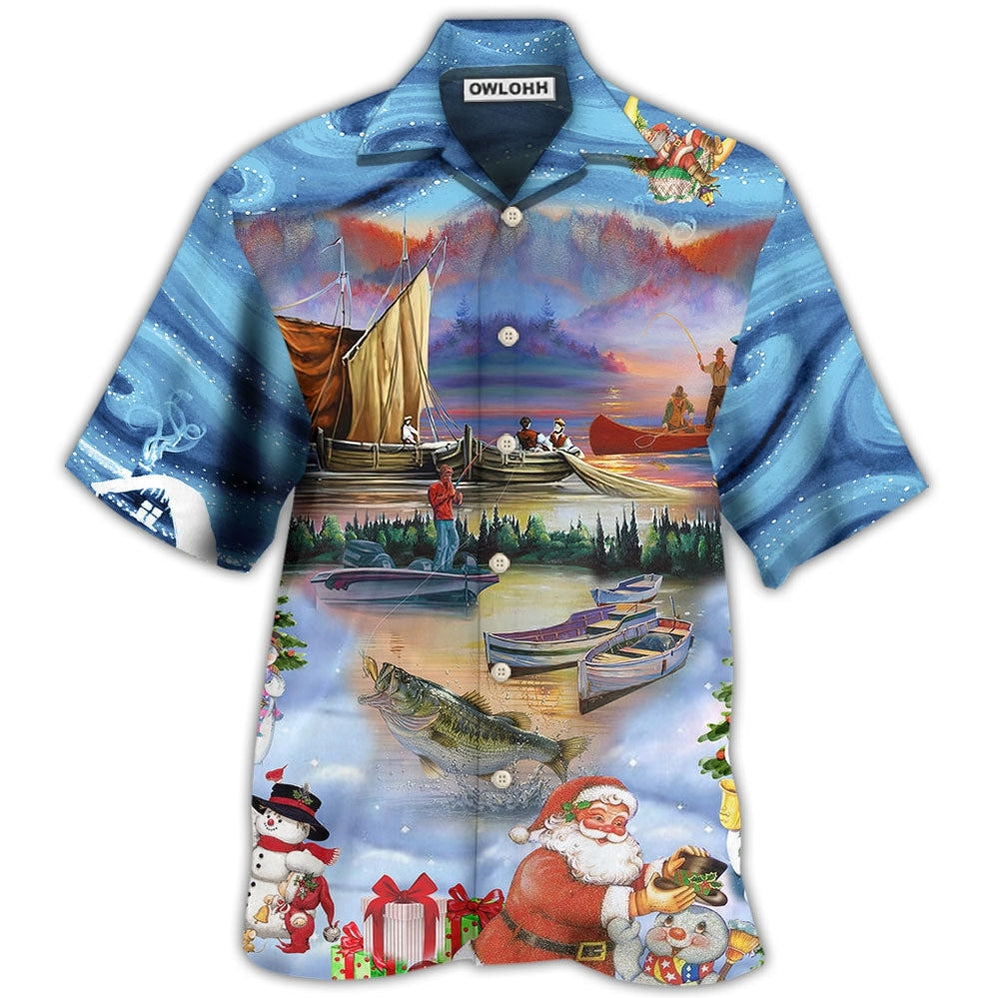 Hawaiian Shirt / Adults / S Fishing And Santa Claus Merry Christmas Happy - Hawaiian Shirt - Owls Matrix LTD