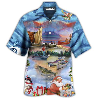 Hawaiian Shirt / Adults / S Fishing And Santa Claus Merry Christmas Happy - Hawaiian Shirt - Owls Matrix LTD