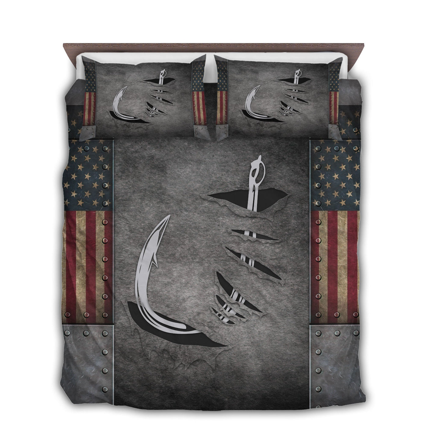 US / Twin (68" x 86") Fishing Hook Metal America - Bedding Cover - Owls Matrix LTD