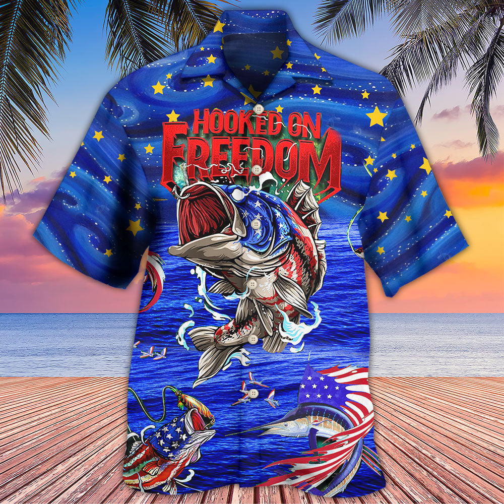 Fishing Hooked On Freedom Blue Night - Hawaiian Shirt - Owls Matrix LTD