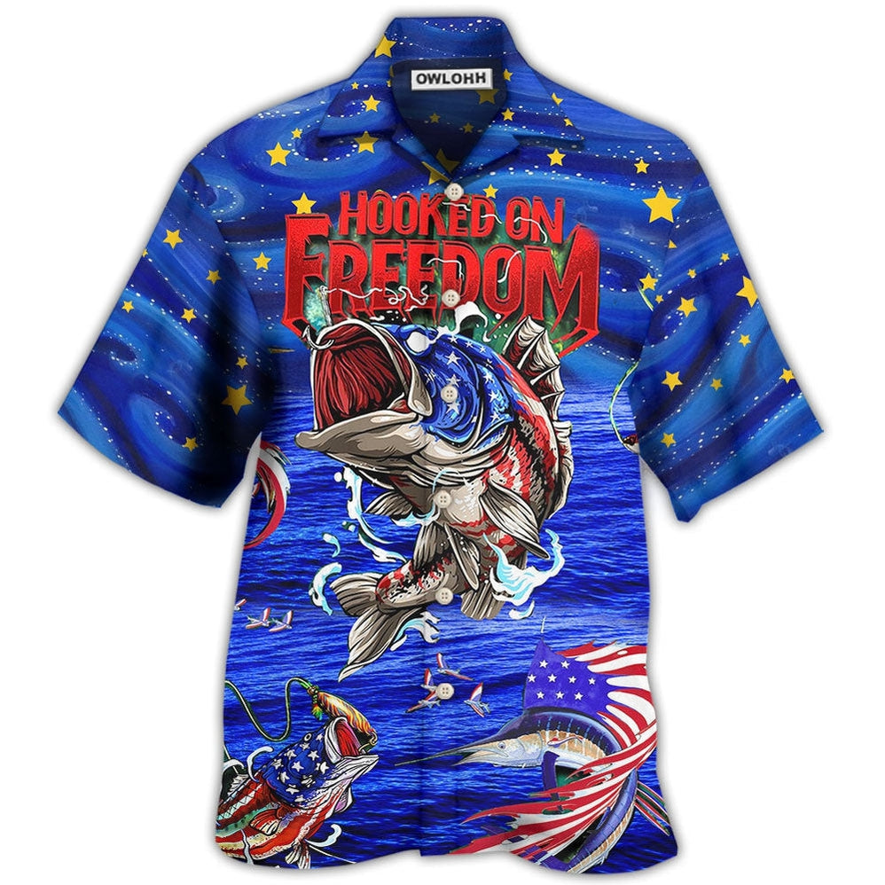 Hawaiian Shirt / Adults / S Fishing Hooked On Freedom Blue Night - Hawaiian Shirt - Owls Matrix LTD