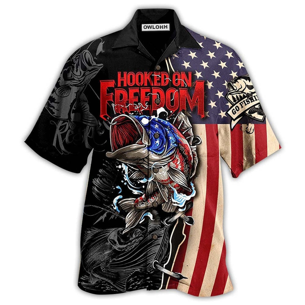Hawaiian Shirt / Adults / S Fishing Hooked On Freedom America Freedom - Hawaiian Shirt - Owls Matrix LTD