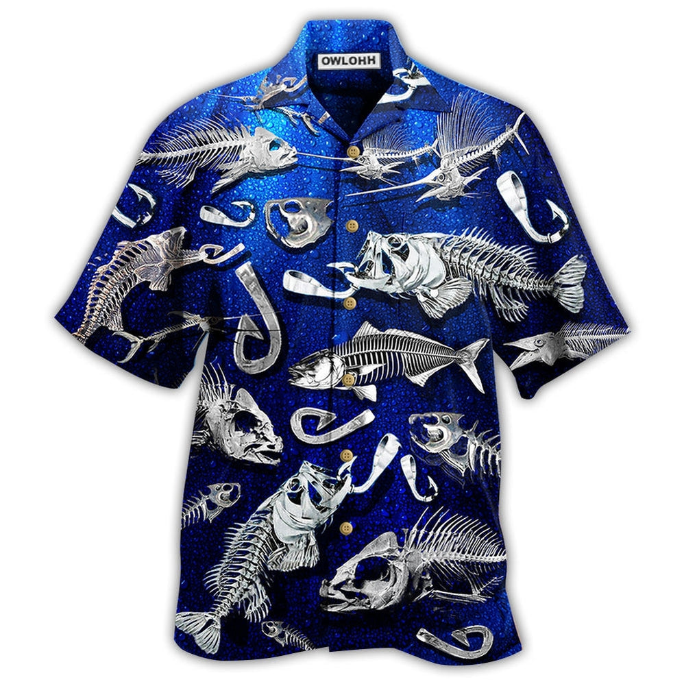 Hawaiian Shirt / Adults / S Fishing Fishbone Blue Style - Hawaiian Shirt - Owls Matrix LTD