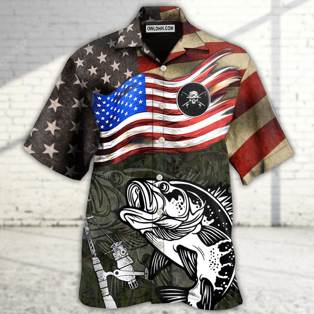 Fishing US Flag Flying Retro Style - Hawaiian Shirt - Owls Matrix LTD