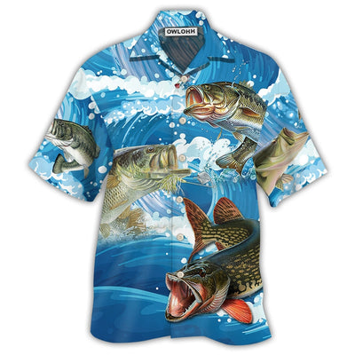 Hawaiian Shirt / Adults / S Fishing Blue Wave Style - Hawaiian Shirt - Owls Matrix LTD