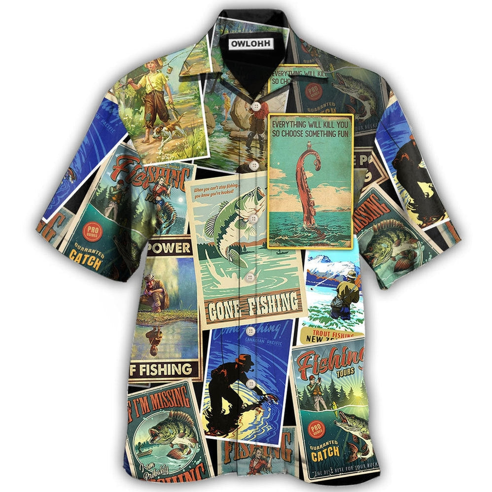Hawaiian Shirt / Adults / S Fishing Retro Art Style - Hawaiian Shirt - Owls Matrix LTD