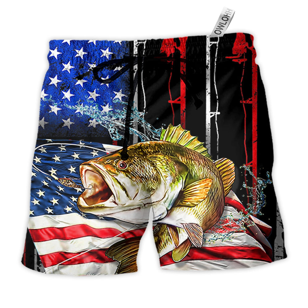 Beach Short / Adults / S Fishing Amazing US Flag Style - Beach Short - Owls Matrix LTD