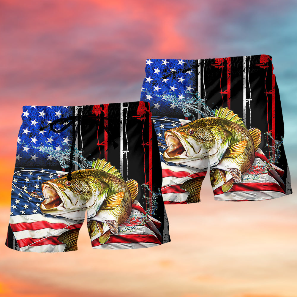 Fishing Amazing US Flag Style - Beach Short - Owls Matrix LTD