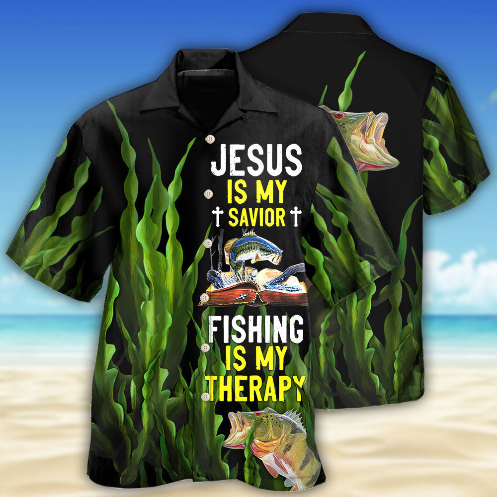 Fishing Is My Therapy Jesus Is My Savior - Hawaiian Shirt - Owls Matrix LTD