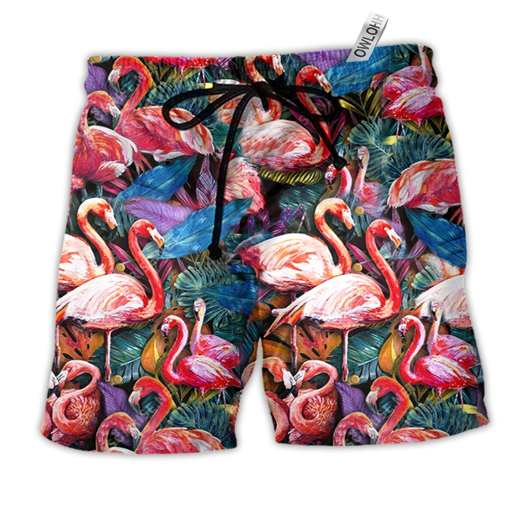 Beach Short / Adults / S Flamingo Coloful In Tropical Summer - Beach Short - Owls Matrix LTD