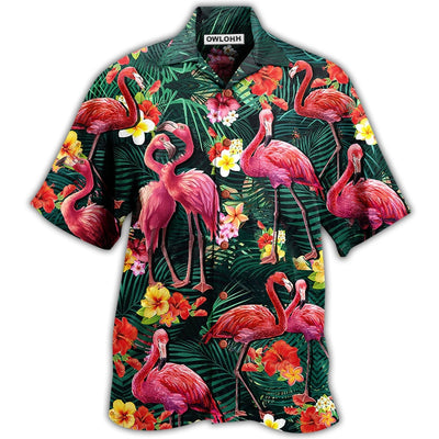 Hawaiian Shirt / Adults / S Flamingo Couple Love Flowers - Hawaiian Shirt - Owls Matrix LTD