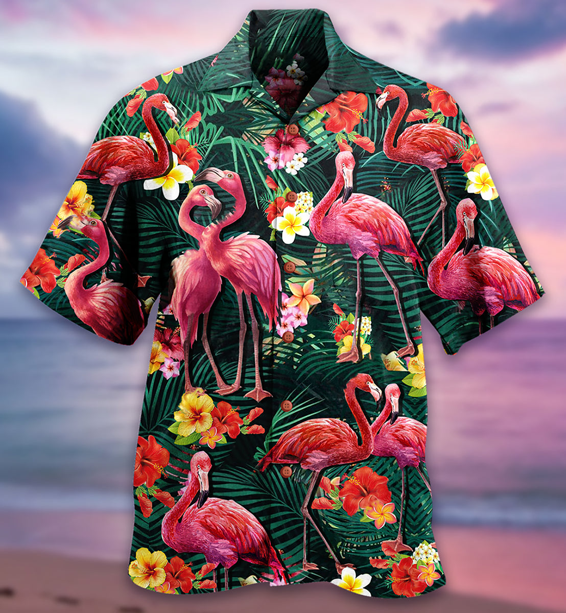 Flamingo Couple Love Flowers - Hawaiian Shirt - Owls Matrix LTD