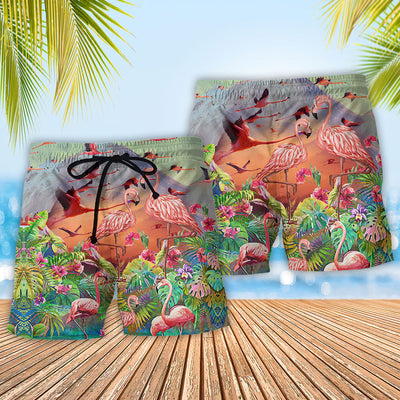 Flamingo Couple Love Tropical - Beach Short - Owls Matrix LTD