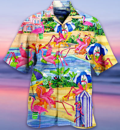 Flamingo Love Beach - Hawaiian Shirt - Owls Matrix LTD