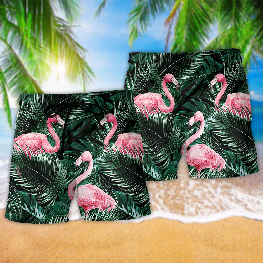 Flamingo Love Life Style Tropical Leaf - Beach Short - Owls Matrix LTD