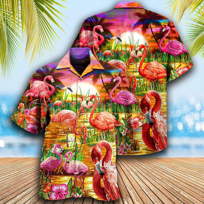 Flamingo Romantic Sunset With Flamingo - Hawaiian Shirt - Owls Matrix LTD