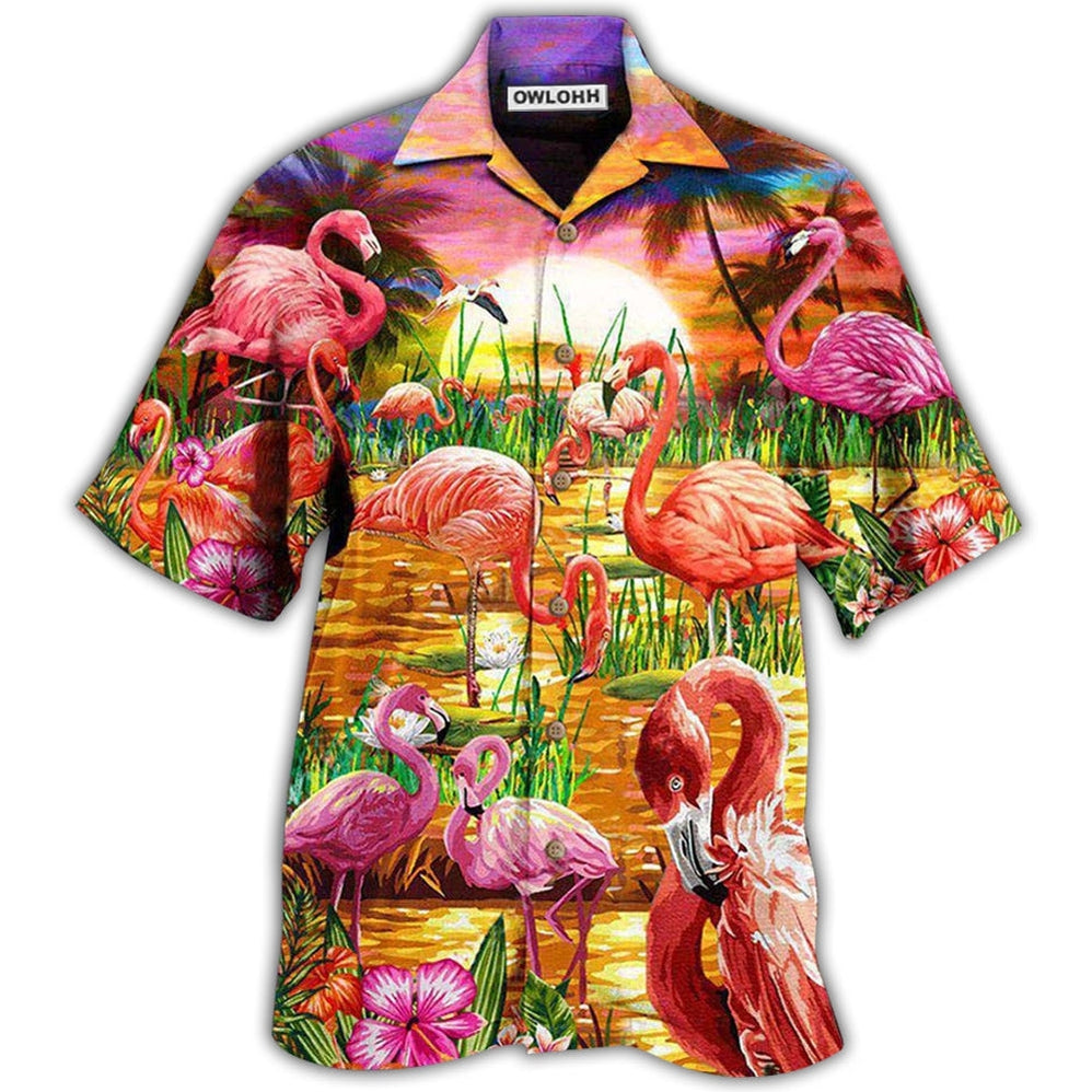 Hawaiian Shirt / Adults / S Flamingo Romantic Sunset With Flamingo - Hawaiian Shirt - Owls Matrix LTD