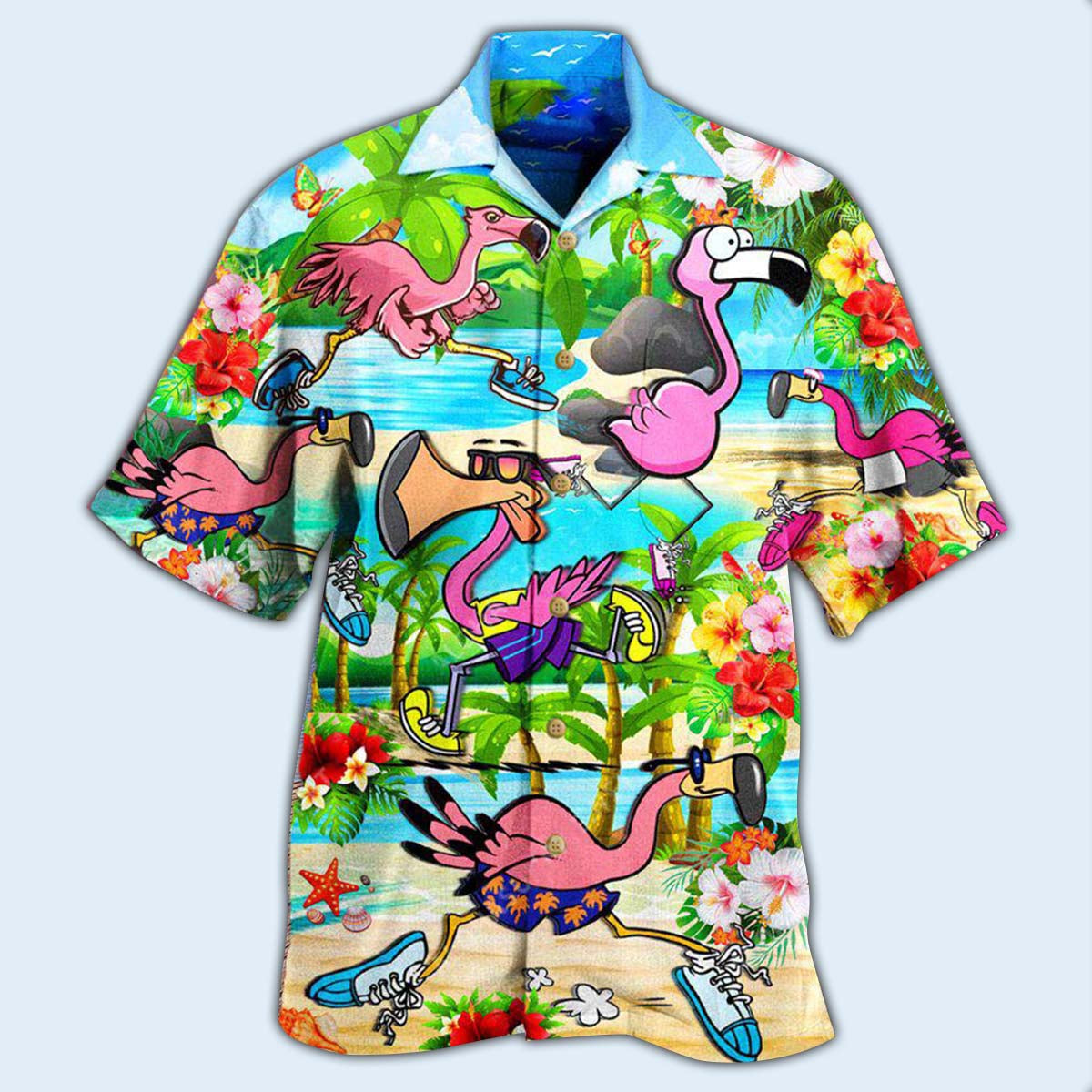 Flamingo The Running Flamingoes - Hawaiian Shirt - Owls Matrix LTD
