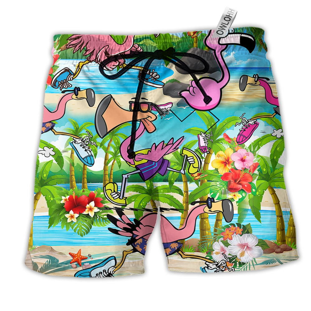 Beach Short / Adults / S Flamingo The Running Flamingoes So Beautiful - Beach Short - Owls Matrix LTD