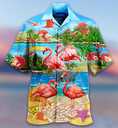 Flamingo Tropical Love Summer Style - Hawaiian Shirt - Owls Matrix LTD