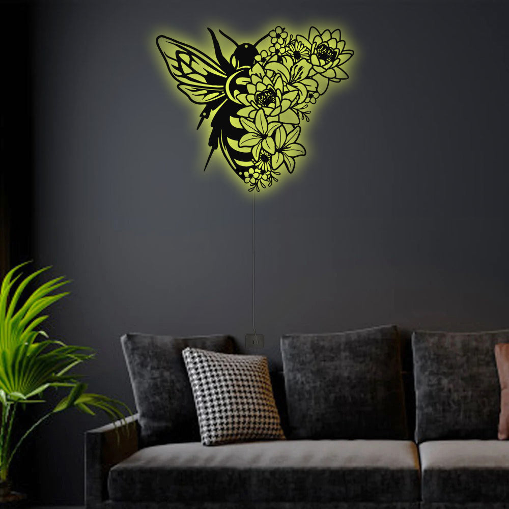 Floral Bee Lives Happily - Led Light Metal - Owls Matrix LTD