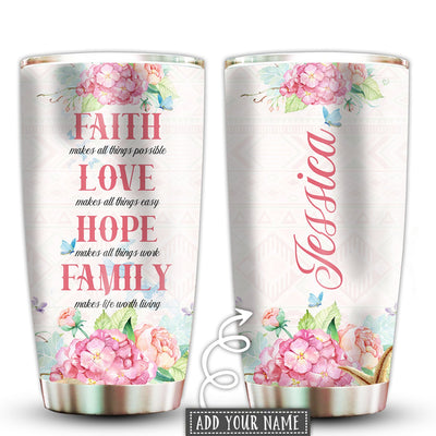 20OZ Flower Faith Hope Love Family Personalized - Tumbler - Owls Matrix LTD