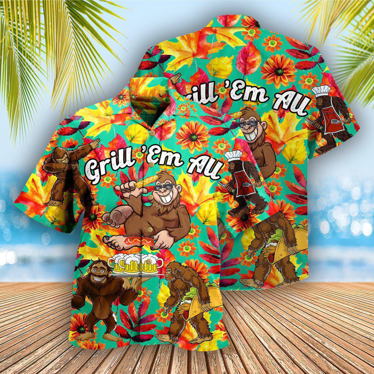 Food Grill Em All Funny Barbecue Cool - Hawaiian Shirt - Owls Matrix LTD