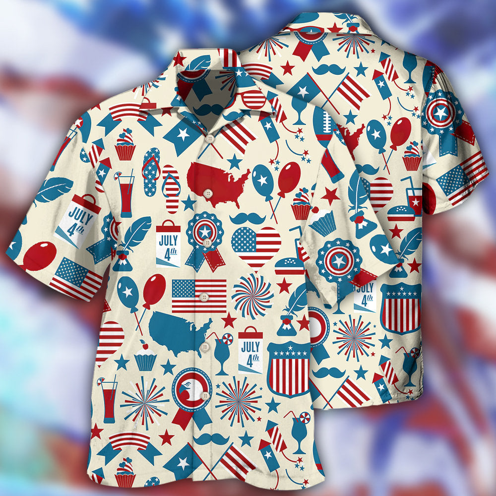 America Independence Day Fourth of July Independence Day Symbols - Hawaiian Shirt - Owls Matrix LTD