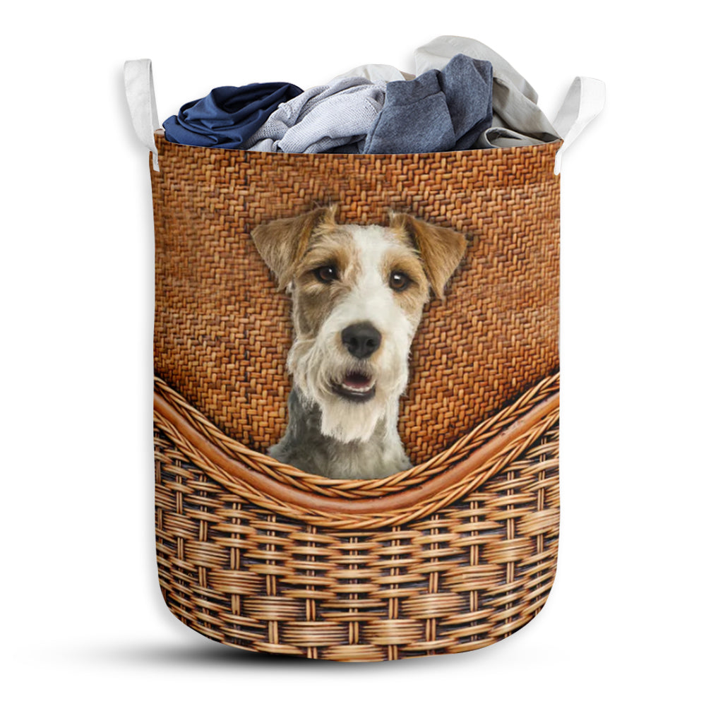 Fox Terrier Dog Rattan Teaxture - Laundry Basket - Owls Matrix LTD