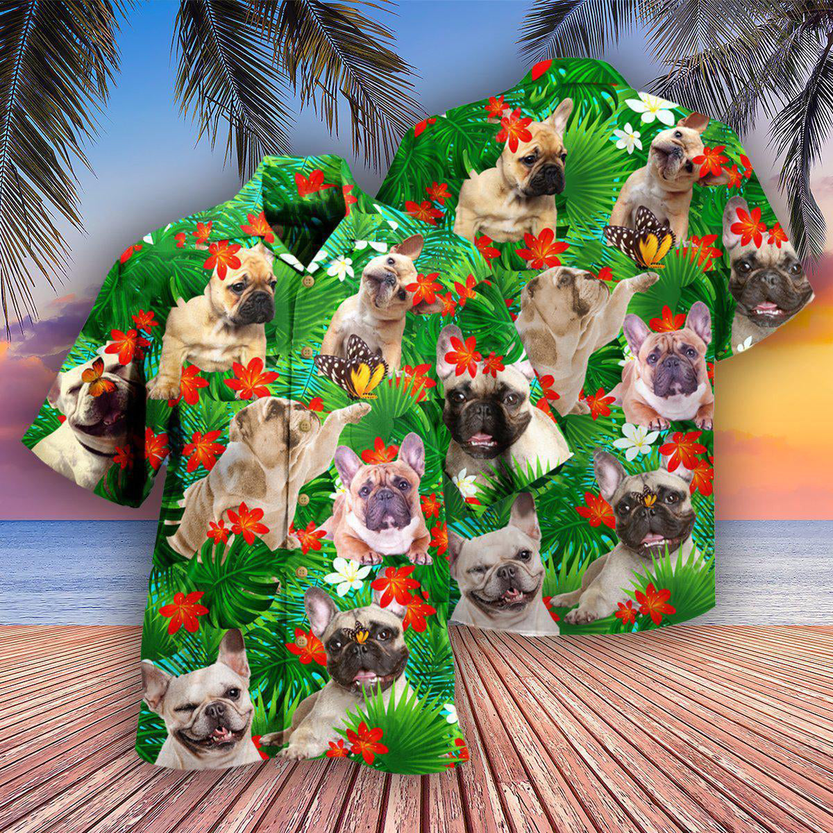 French Bulldog And Blooming Tropical Flowers - Hawaiian Shirt - Owls Matrix LTD
