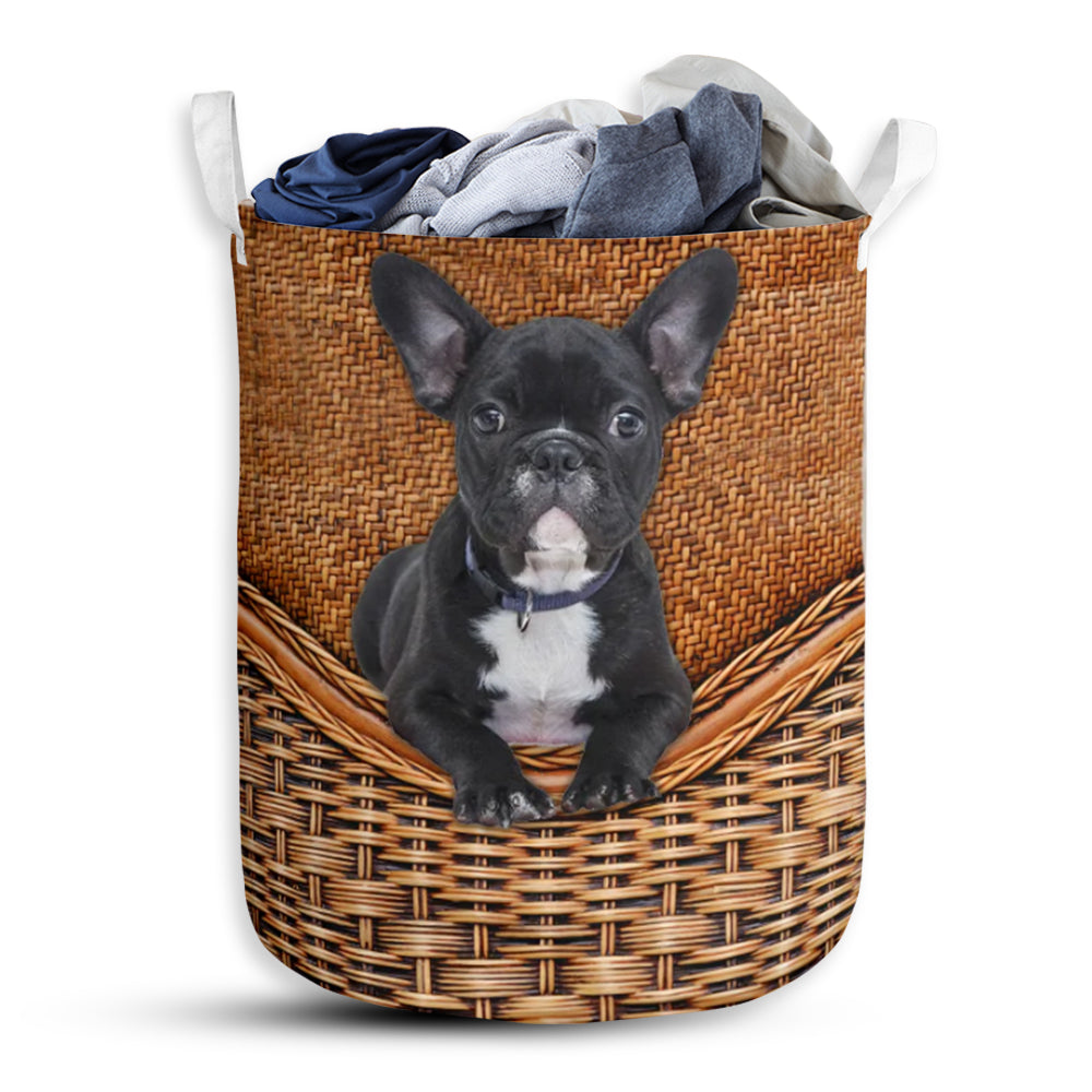 French Bulldog Rattan Teaxture - Laundry Basket - Owls Matrix LTD