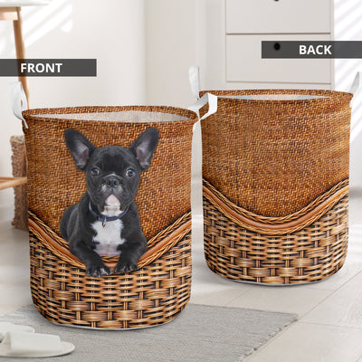 French Bulldog Rattan Teaxture - Laundry Basket - Owls Matrix LTD