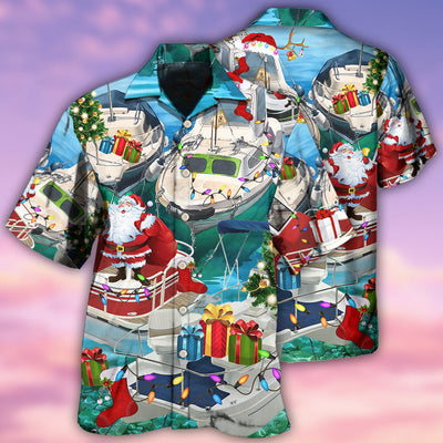 Pontoon Santa Claus's Pontoon Is Coming To Town - Hawaiian Shirt - Owls Matrix LTD