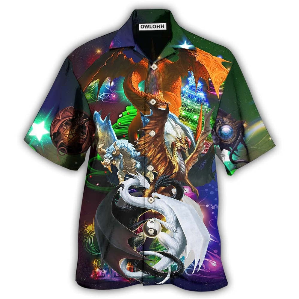 Hawaiian Shirt / Adults / S Dragon Black And White Merry Christmas - Hawaiian Shirt - Owls Matrix LTD