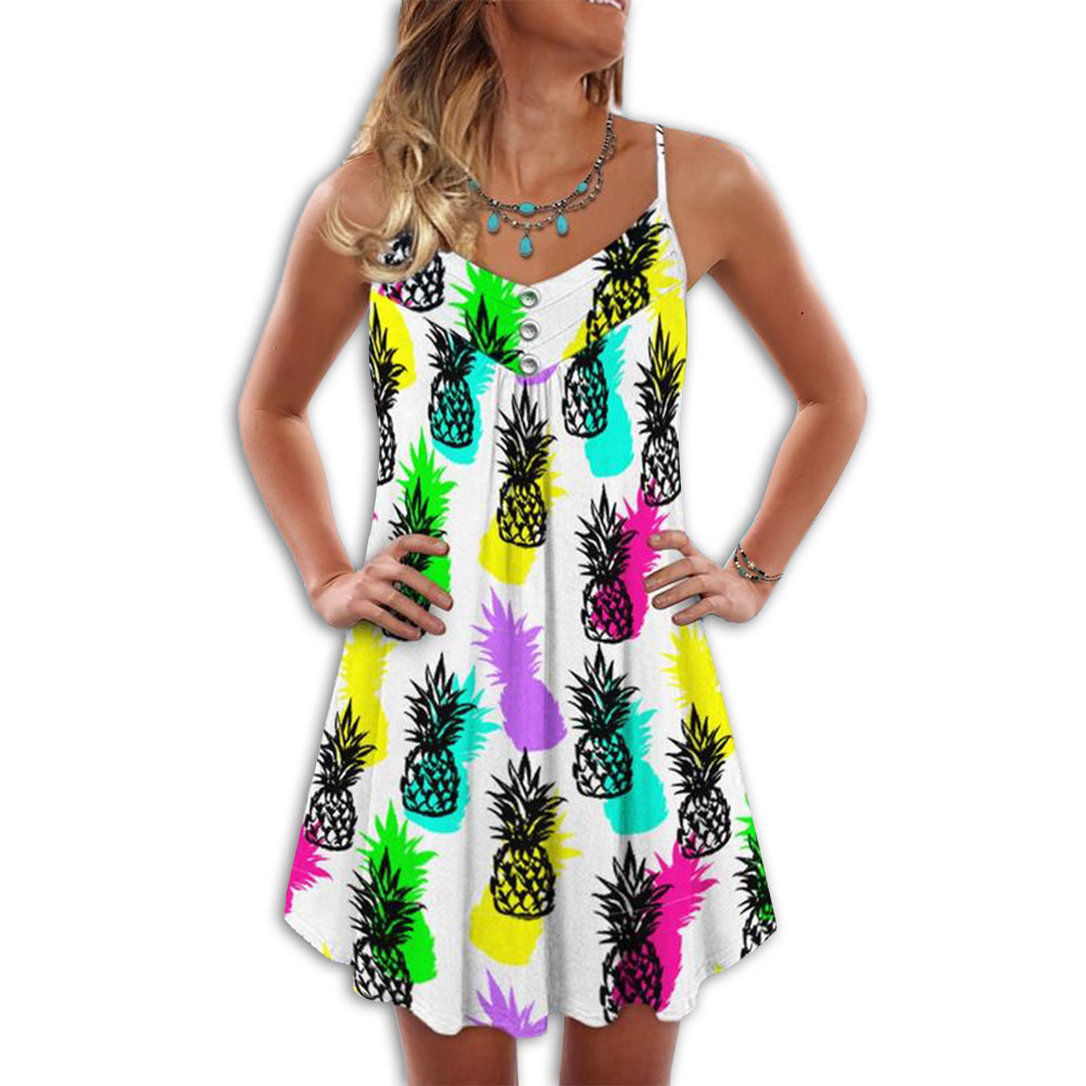 Fruit Pineapple Tropical Vibes Colorful - Summer Dress - Owls Matrix LTD