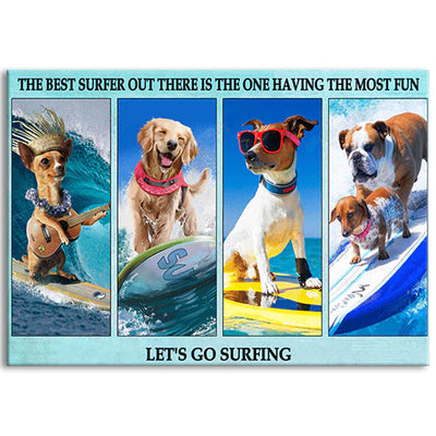 12x18 Inch Surfing So Funny Dog - Horizontal Poster - Owls Matrix LTD
