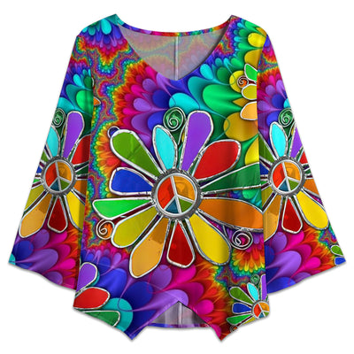 S Hippie Flower Colorful Style - V-neck T-shirt - Owls Matrix LTD
